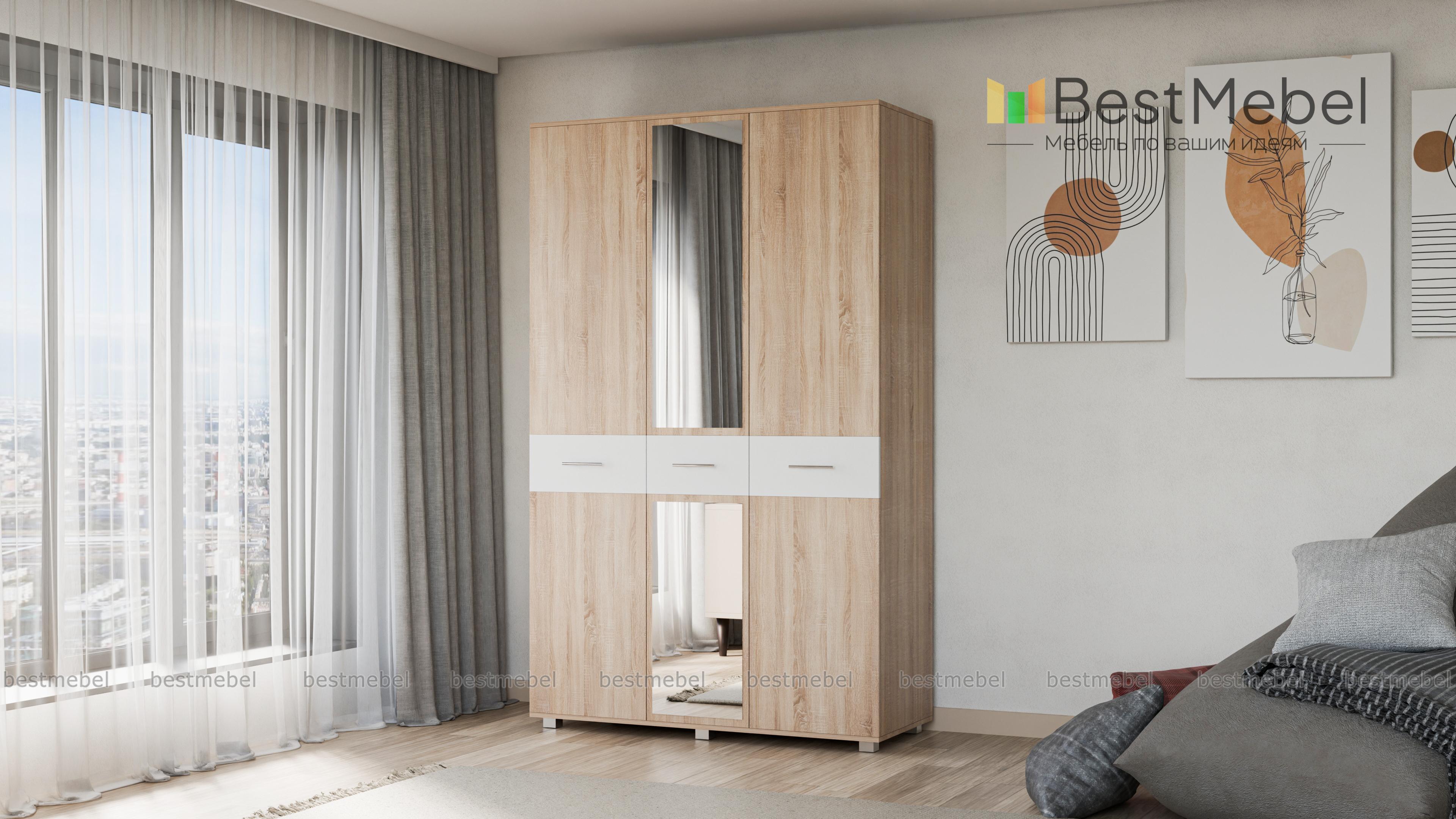 Шкаф 3-створчатый Линда с зеркалом BMS - Фото